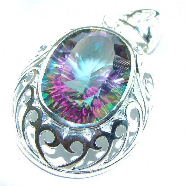 12.5 carat oval cut Mystic Topaz .925 Sterling Silver handcrafted Pendant