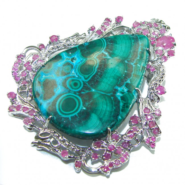 Colors of the Earth Authentic Chrysocolla .925 Sterling Silver handcrafted Large Pendant - Brooch