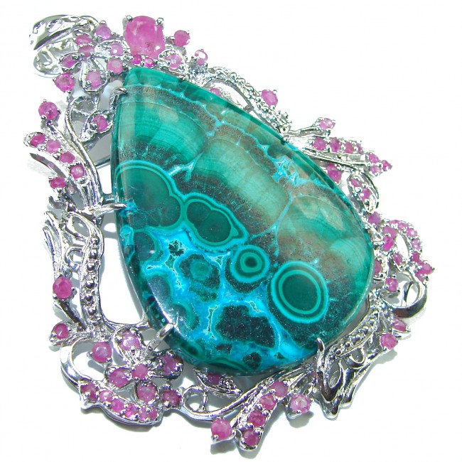 Colors of the Earth Authentic Chrysocolla .925 Sterling Silver handcrafted Large Pendant - Brooch