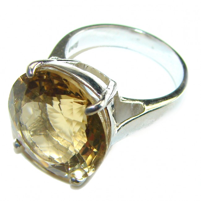 10.5 carat Golden Topaz .925 Sterling Silver handmade Cocktail Ring size 7