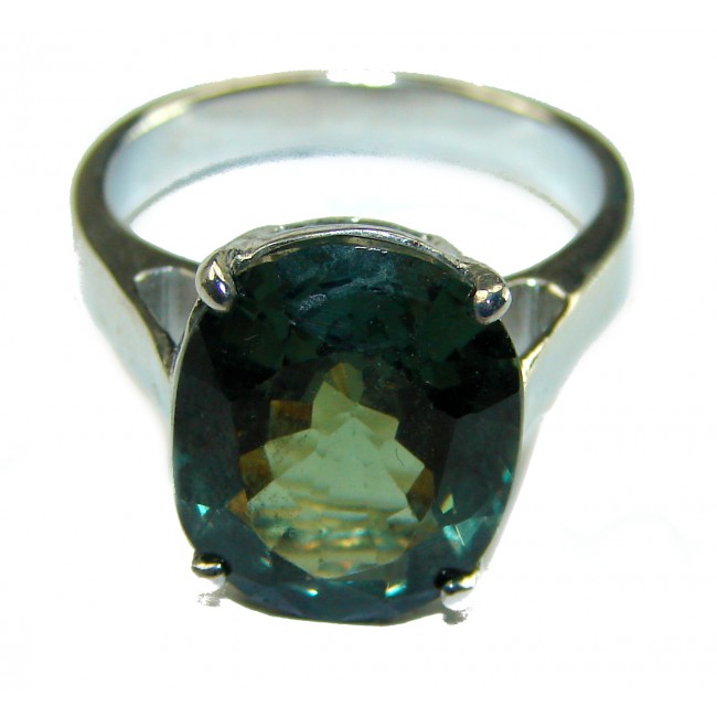 10.8 carat oval shape GREEN GRANDIDIERITE .925 Sterling Silver ring; s. 8