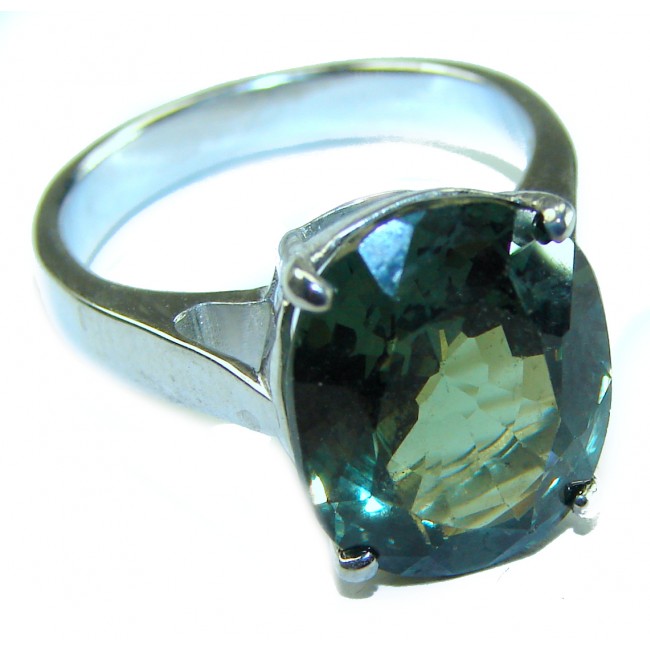 10.8 carat oval shape GREEN GRANDIDIERITE .925 Sterling Silver ring; s. 8