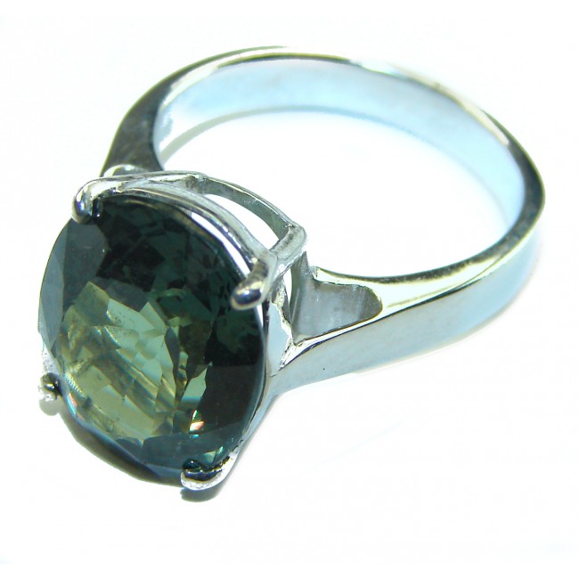 10.8 carat oval shape GREEN GRANDIDIERITE .925 Sterling Silver ring; s. 8