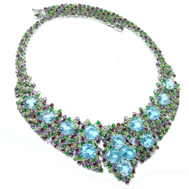 Ocean Divine Swiss Blue Topaz .925 Sterling Silver handmade Statement necklace