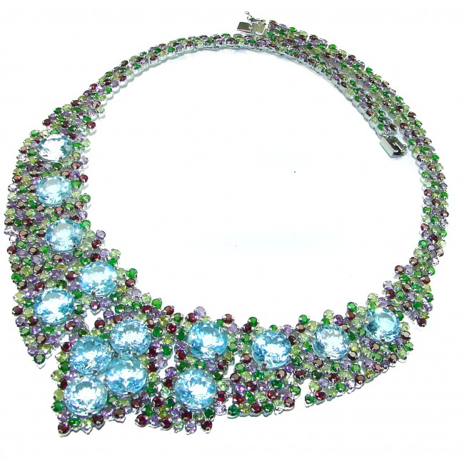 Ocean Divine Swiss Blue Topaz .925 Sterling Silver handmade Statement necklace