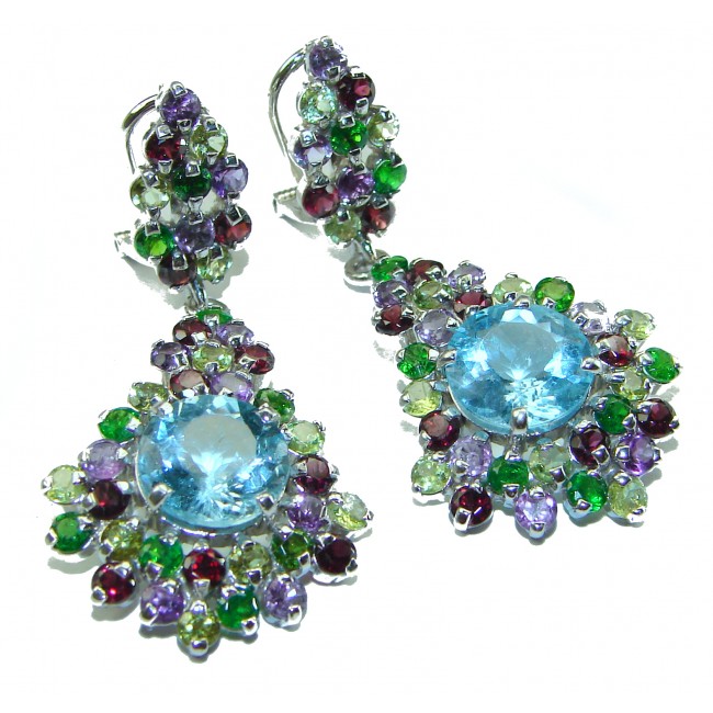 Ocean Divine Swiss Blue Topaz .925 Sterling Silver handcrafted Statement earrings