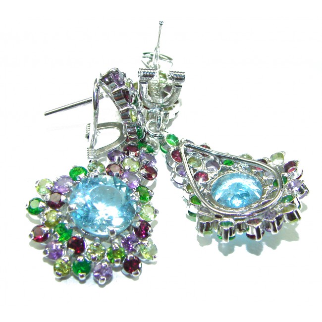 Ocean Divine Swiss Blue Topaz .925 Sterling Silver handcrafted Statement earrings