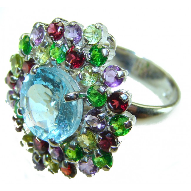 Ocean Divine Swiss Blue Topaz .925 Sterling Silver handmade Statement Ring size 7