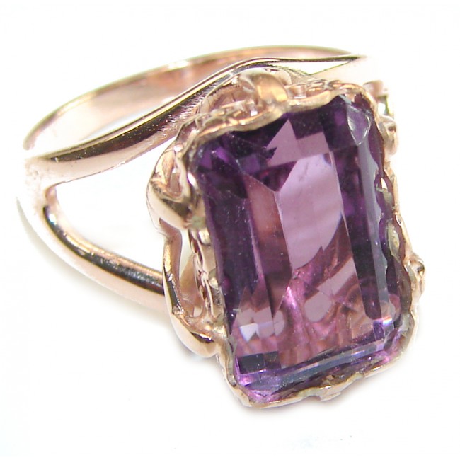 Purple Amethyst 14K Rose Gold over .925 Sterling Silver Handcrafted Ring size 7