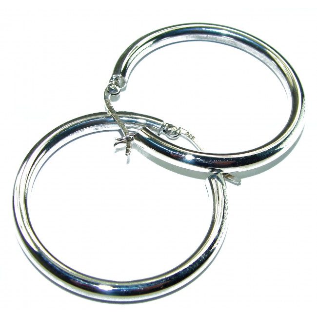 Huge 1.5 inches long .925 Sterling Silver handmade Bali made Hoop Earrings