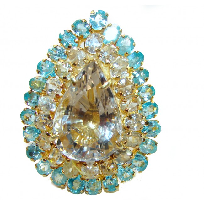 Santa Maria 26.8 carat Large Pear shape Aquamarine 14K Gold over .925 Sterling Silver handmade Ring size 8