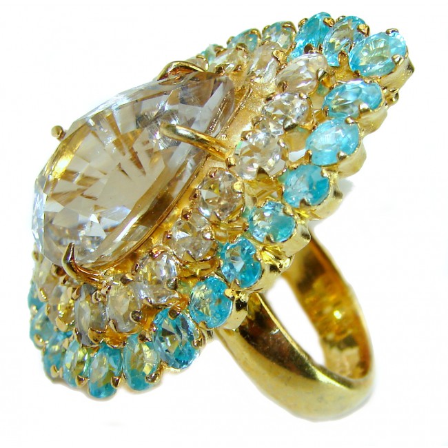 Santa Maria 26.8 carat Large Pear shape Aquamarine 14K Gold over .925 Sterling Silver handmade Ring size 8