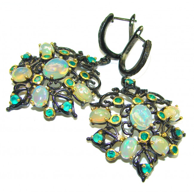 A Million Stars Real Masterpiece Natural Ethiopian Opal black rhodium over .925 Sterling Silver handcrafted earrings