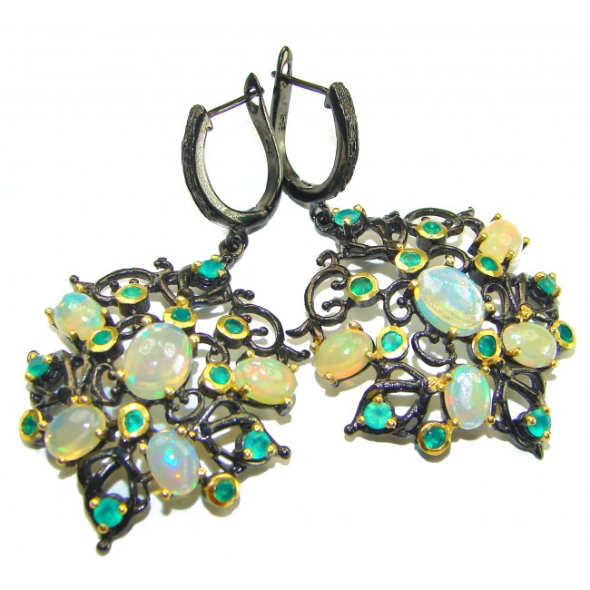 A Million Stars Real Masterpiece Natural Ethiopian Opal black rhodium over .925 Sterling Silver handcrafted earrings