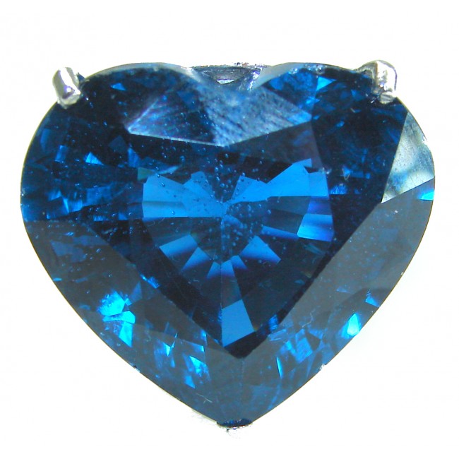 Magic Love 15.5 carat heart shape London Blue Topaz .925 Sterling Silver Ring size 8