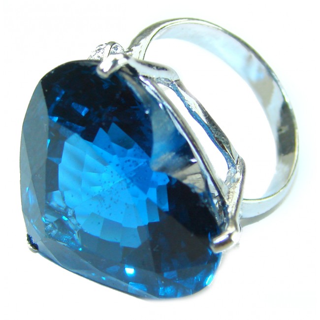 Magic Love 15.5 carat heart shape London Blue Topaz .925 Sterling Silver Ring size 8