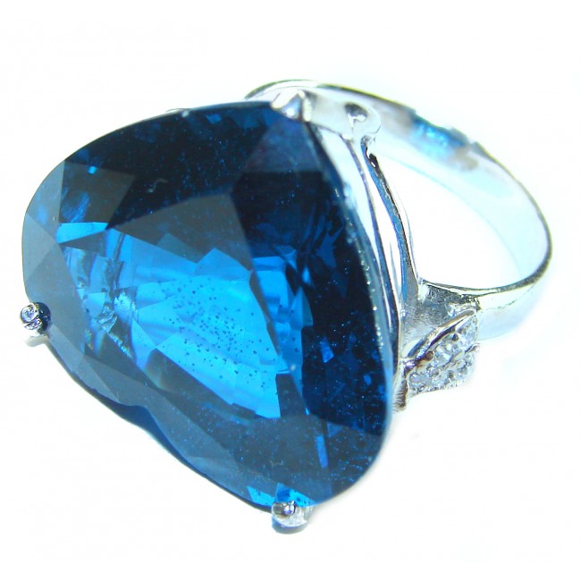 Magic Love 15.5 carat heart shape London Blue Topaz .925 Sterling Silver Ring size 8