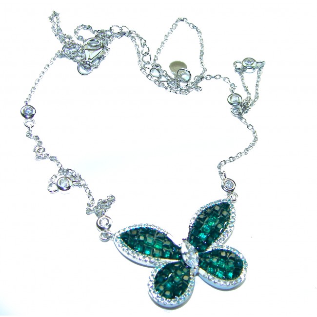 Great Masterpiece Butterfly genuine Emerald .925 Sterling Silver handmade necklace