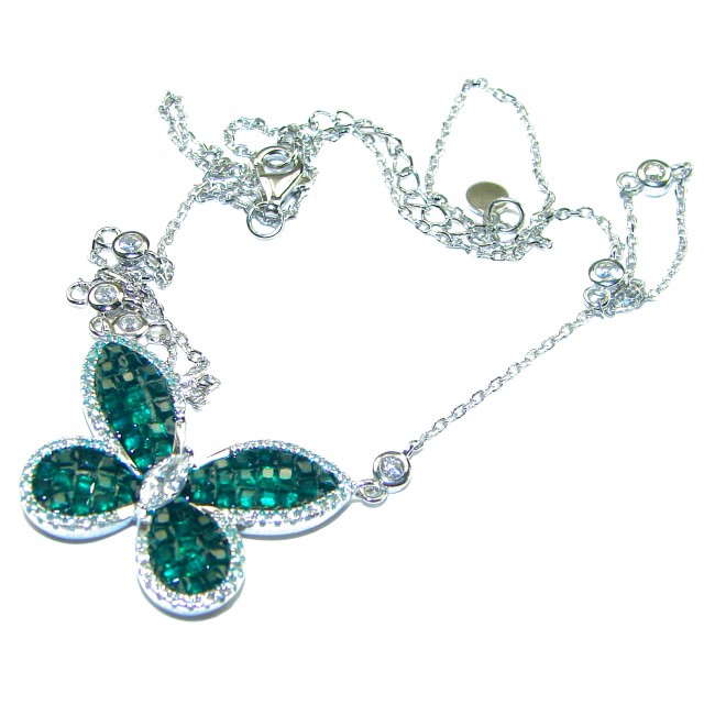 Great Masterpiece Butterfly genuine Emerald .925 Sterling Silver handmade necklace