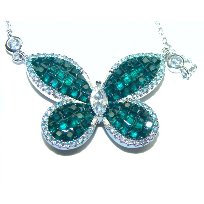 Great Masterpiece Butterfly genuine Emerald .925 Sterling Silver handmade necklace