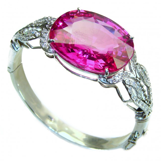 Precious 55.5 carat Natural Rich Pink Raspberry Topaz .925 Sterling Silver Bracelet