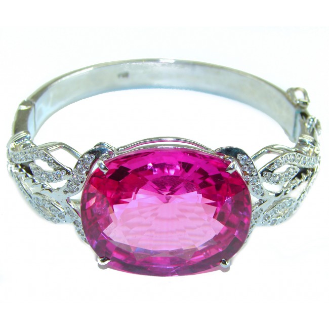 Precious 55.5 carat Natural Rich Pink Raspberry Topaz .925 Sterling Silver Bracelet