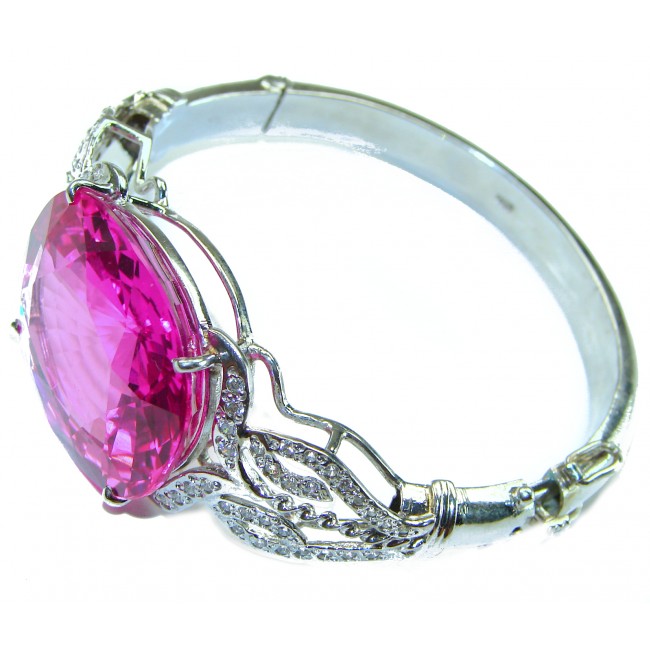 Precious 55.5 carat Natural Rich Pink Raspberry Topaz .925 Sterling Silver Bracelet