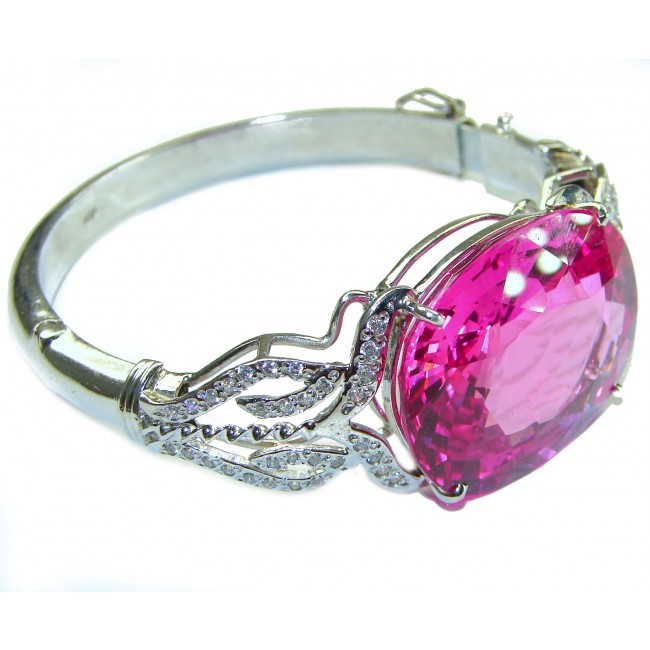 Precious 55.5 carat Natural Rich Pink Raspberry Topaz .925 Sterling Silver Bracelet