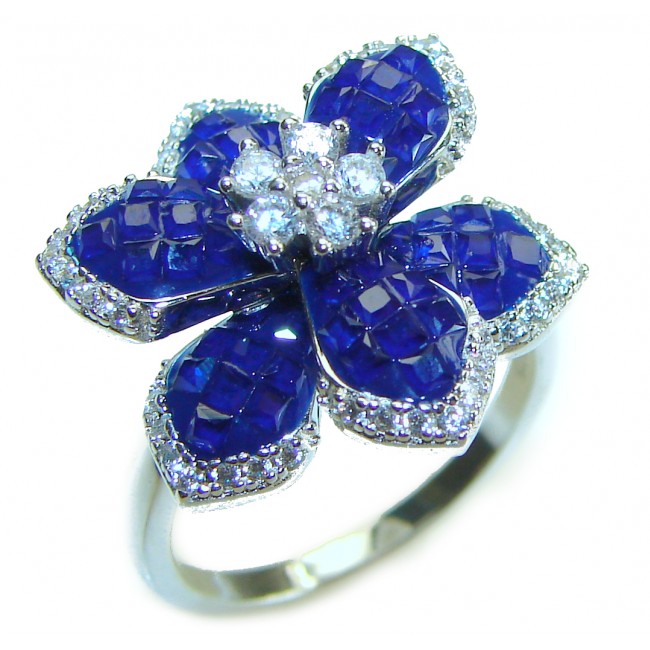 Luxurious Flower Sapphire .925 Sterling Silver handcrafted Ring size 7 1/4