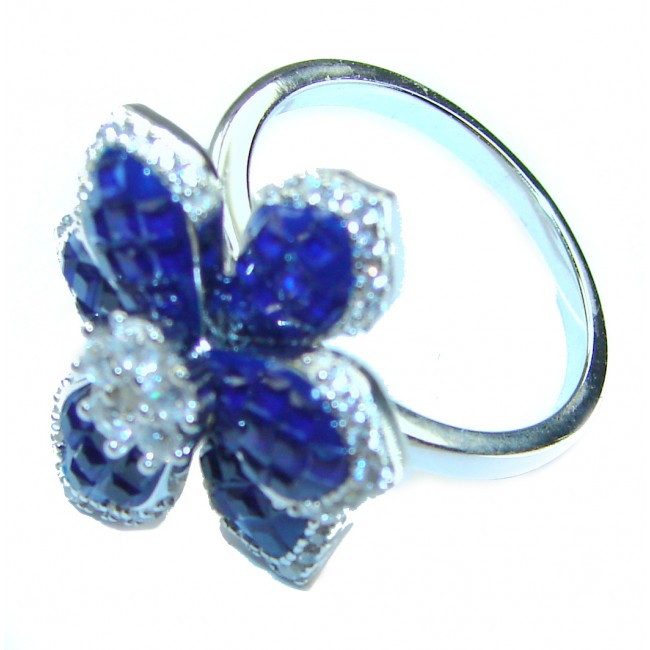 Luxurious Flower Sapphire .925 Sterling Silver handcrafted Ring size 7 1/4