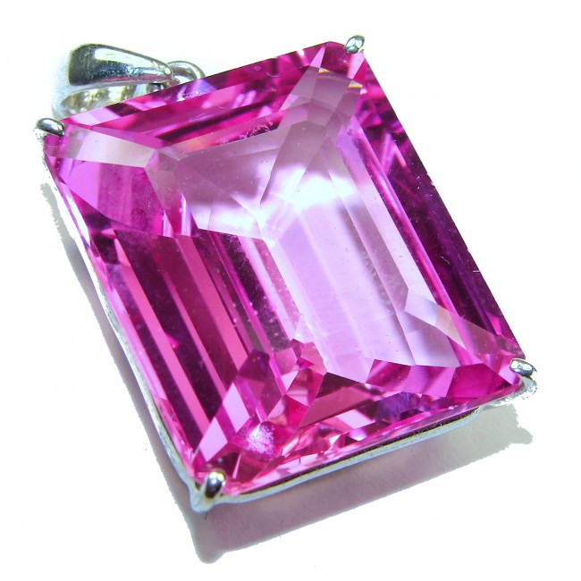 emerald cut 45.4 carat Pink Sapphire .925 Sterling Silver handcrafted pendant