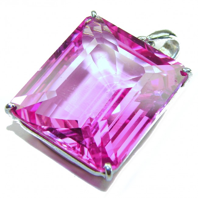 emerald cut 45.4 carat Pink Sapphire .925 Sterling Silver handcrafted pendant