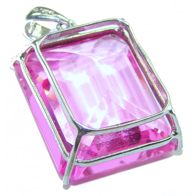 emerald cut 45.4 carat Pink Sapphire .925 Sterling Silver handcrafted pendant