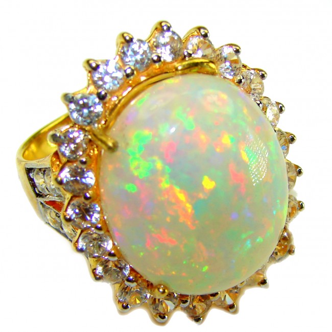 Golden Galaxy 22.5 carat Ethiopian Opal 18K Gold over .925 Sterling Silver handmade Ring size 7 1/4