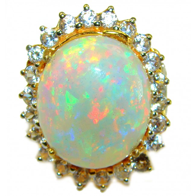 Golden Galaxy 22.5 carat Ethiopian Opal 18K Gold over .925 Sterling Silver handmade Ring size 7 1/4