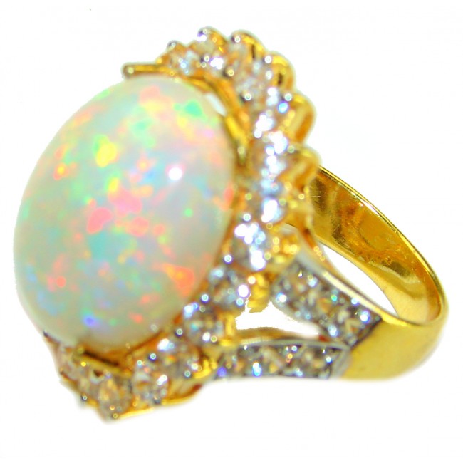 Golden Galaxy 22.5 carat Ethiopian Opal 18K Gold over .925 Sterling Silver handmade Ring size 7 1/4