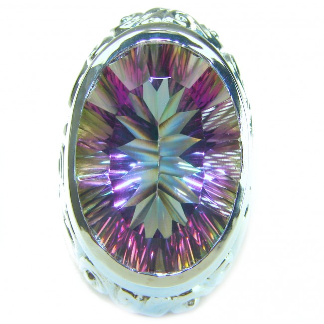 Massive Mystic Topaz .925 Sterling Silver handcrafted Large ring size 7