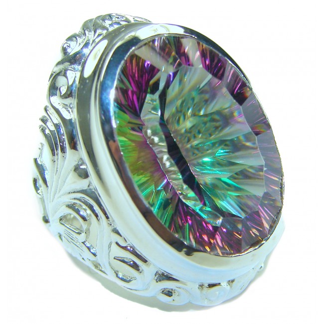 Massive Mystic Topaz .925 Sterling Silver handcrafted Large ring size 7