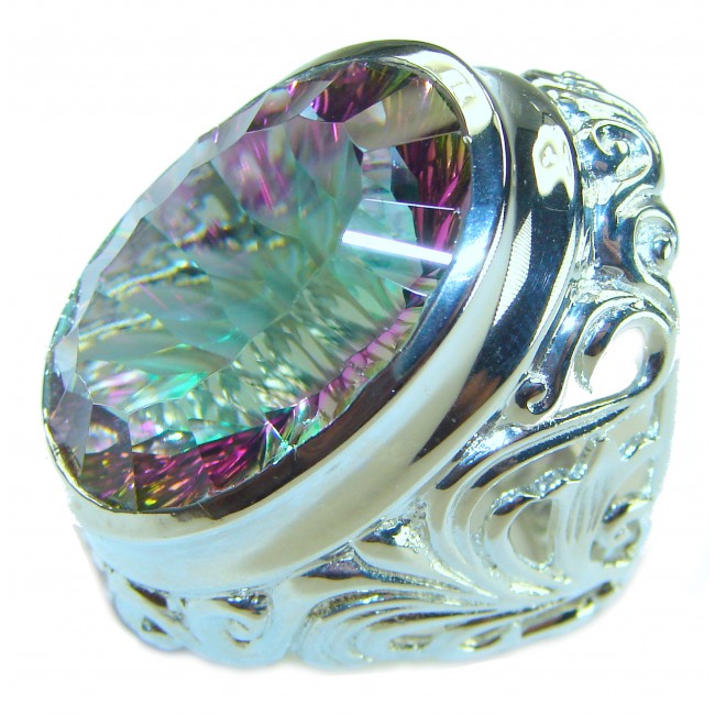 Massive Mystic Topaz .925 Sterling Silver handcrafted Large ring size 7