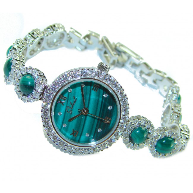 Precious Authentic Malachite .925 Sterling Silver handmade Bracelet Watch