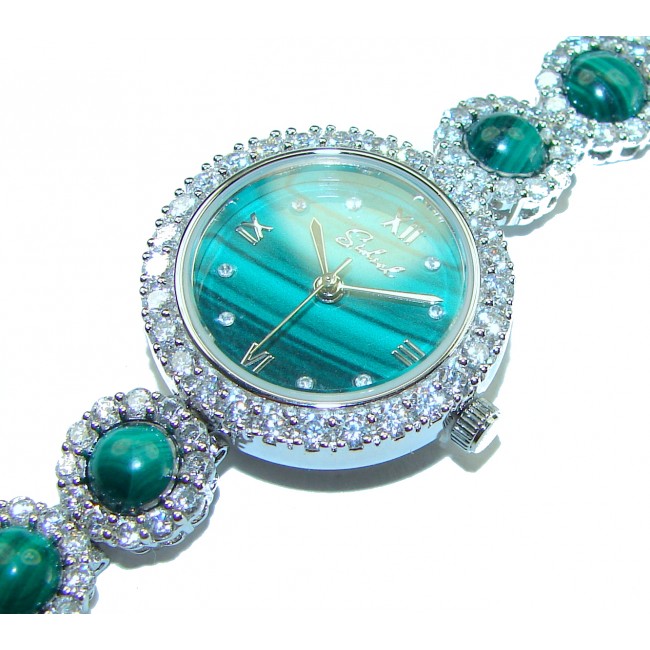 Precious Authentic Malachite .925 Sterling Silver handmade Bracelet Watch