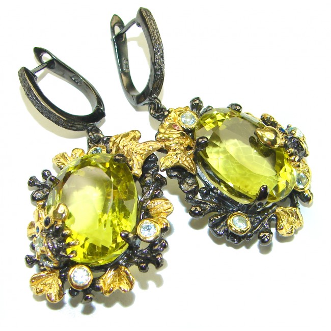 Summer Breeze Italy made Lemon Quartz black rhodium over .925 Sterling Silver handmade Earrings