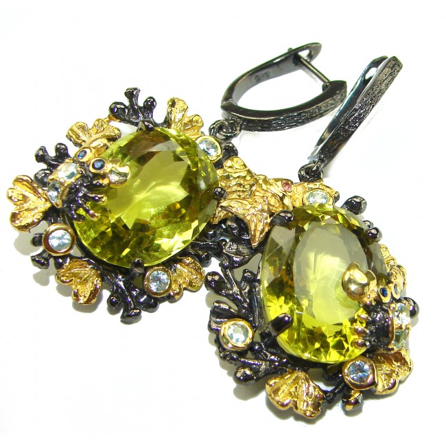 Summer Breeze Italy made Lemon Quartz black rhodium over .925 Sterling Silver handmade Earrings