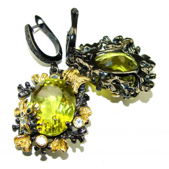 Summer Breeze Italy made Lemon Quartz black rhodium over .925 Sterling Silver handmade Earrings