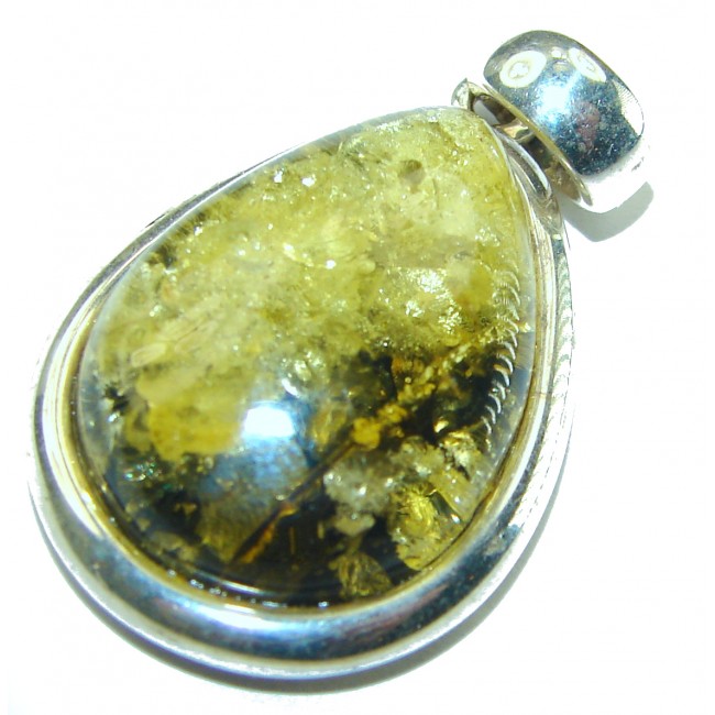 Vintage Beauty authentic Green Baltic Amber .925 Sterling Silver handcrafted pendant