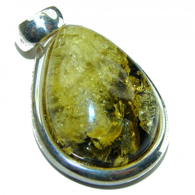 Vintage Beauty authentic Green Baltic Amber .925 Sterling Silver handcrafted pendant