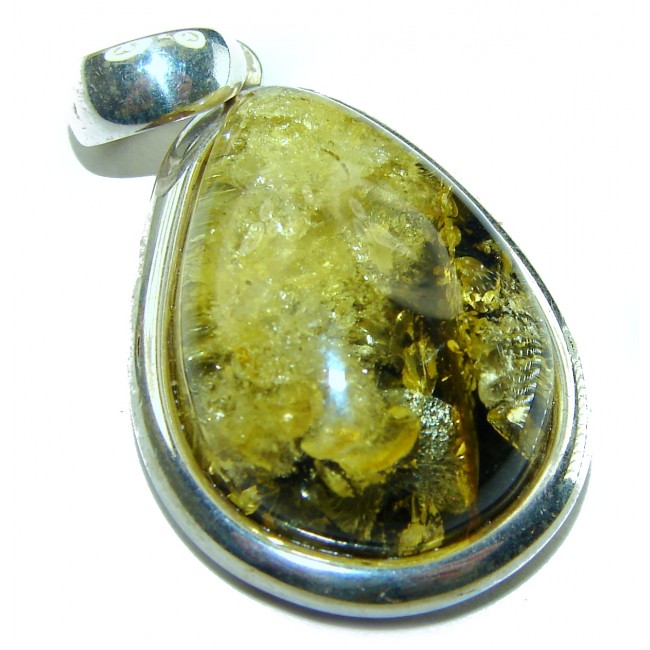 Vintage Beauty authentic Green Baltic Amber .925 Sterling Silver handcrafted pendant