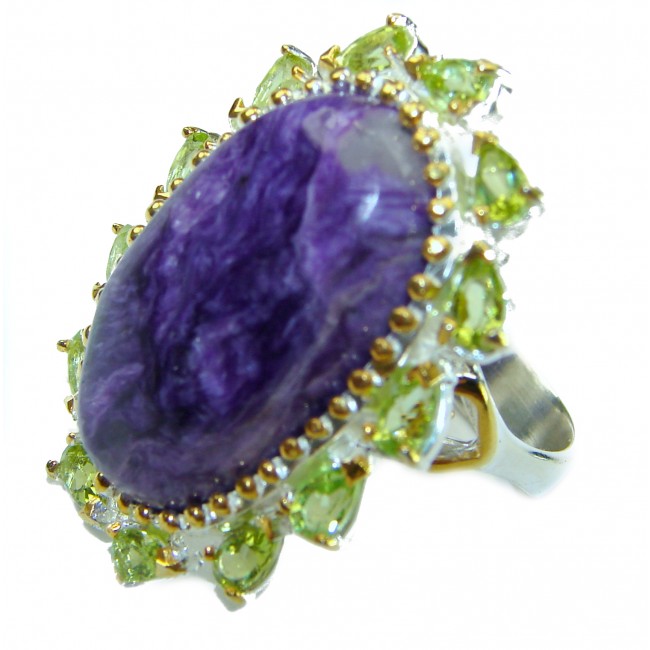 Large Natural best quality Siberian Charoite .925 Sterling Silver handcrafted ring size 8