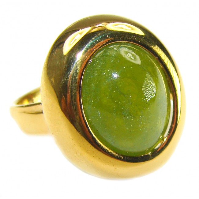 Authentic 11.2ct Green Tourmaline 14K gold over .925 Sterling Silver brilliantly handcrafted ring s. 6