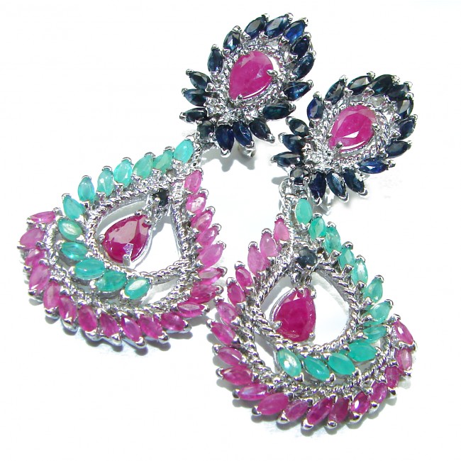 Francesca Ruby Emerald Sapphire .925 Sterling Silver handcrafted earrings